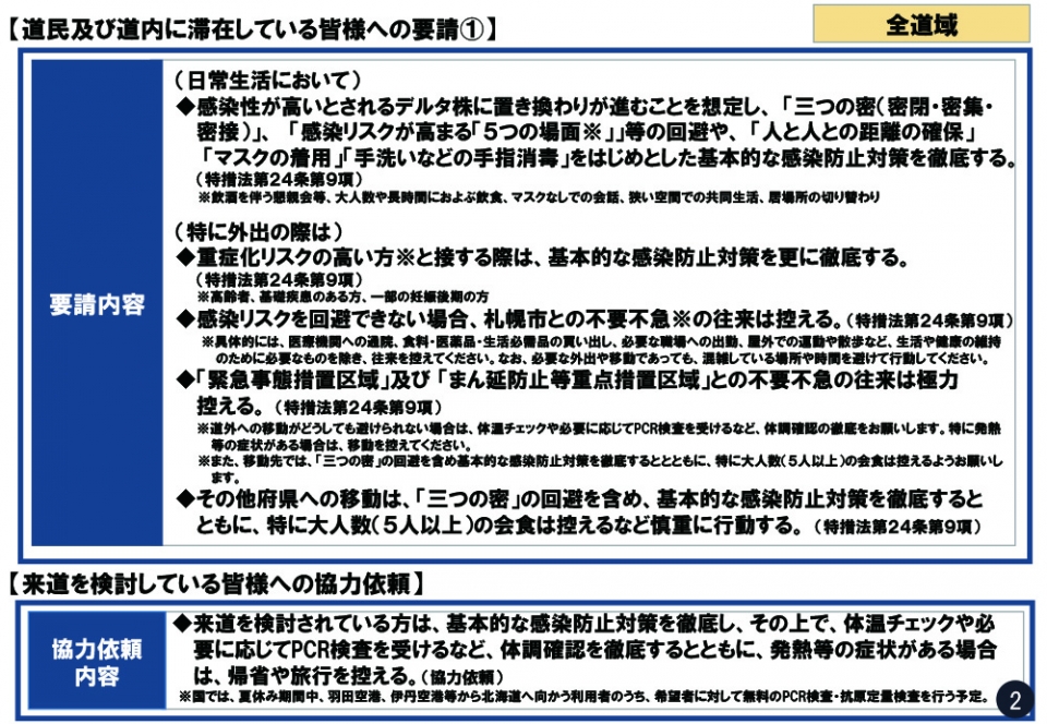 道民及び道内に滞在している皆様への要請1