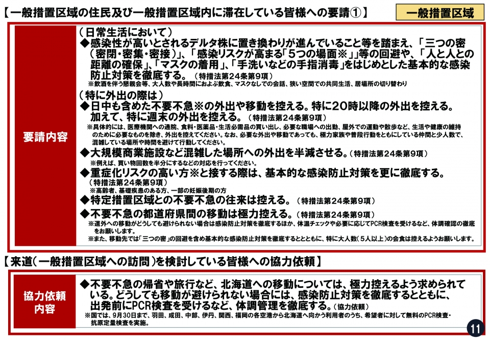 一般措置区域の住民及び一般措置区域内に滞在している皆様への要請1