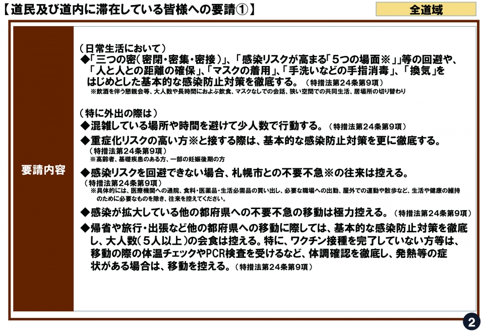 道民及び道内に滞在している皆様への要請1