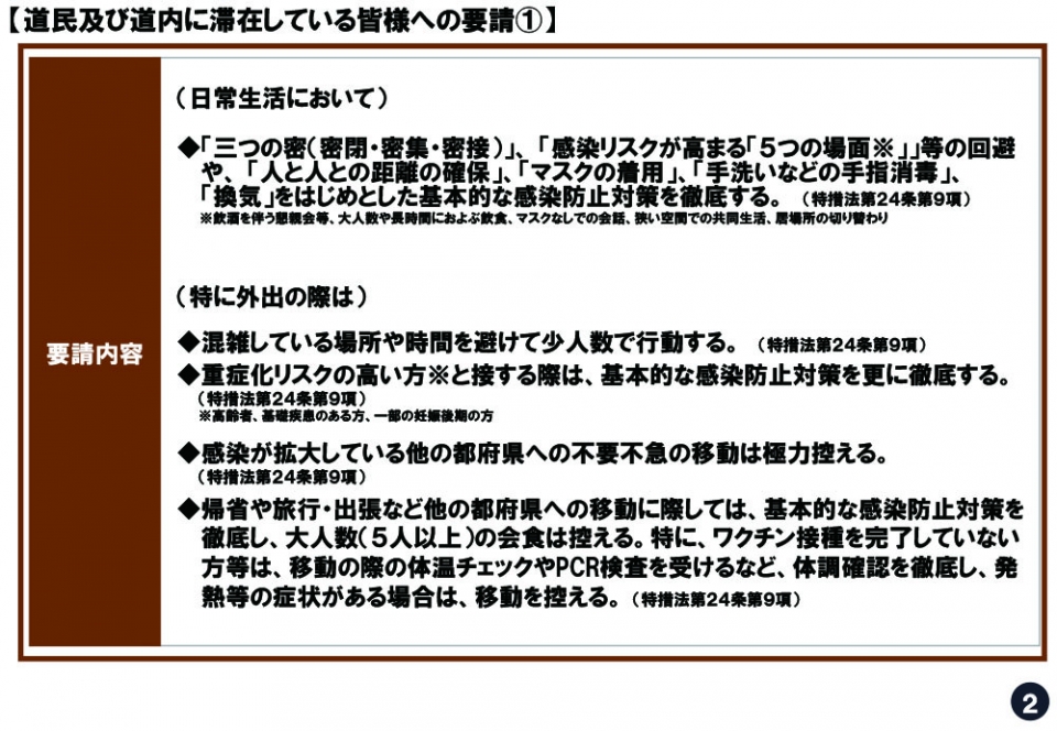 道民及び道内に滞在している皆様への要請1