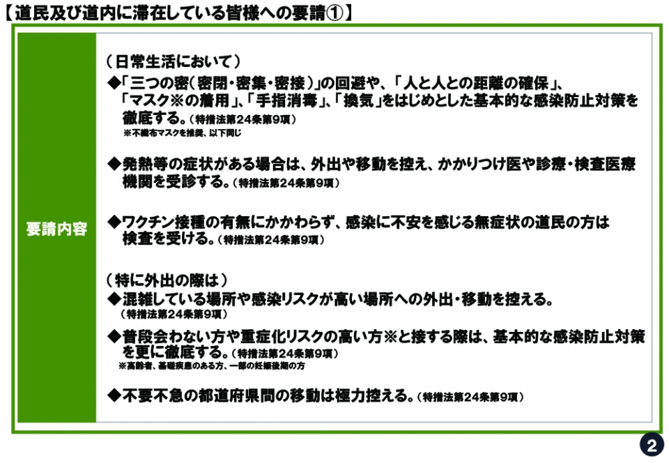 道民及び道内に滞在している皆様への要請1