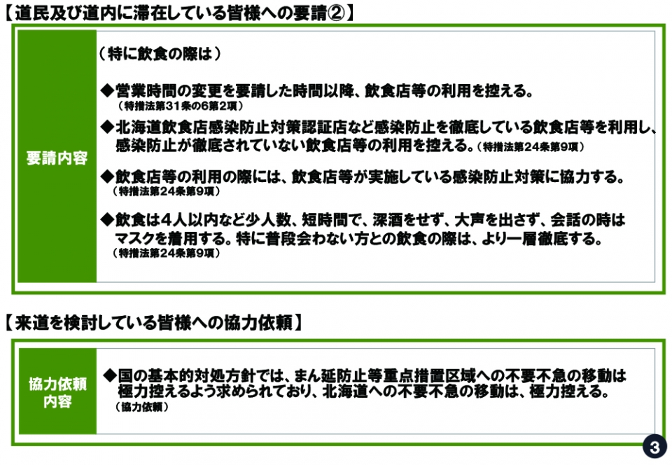 道民及び道内に滞在している皆様への要請2