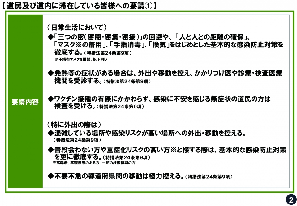 道民及び道内に滞在している皆様への要請1