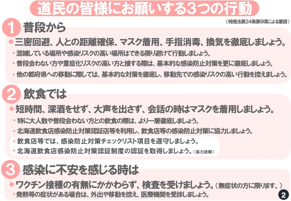 道民の皆様にお願いする3つの行動